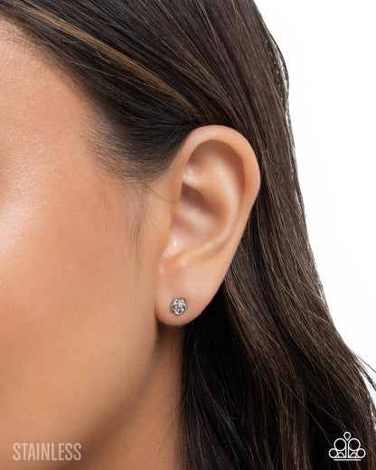 Rose Recognition - Silver - Stainless Steel Post Back Earrings - Paparazzi Accessories
