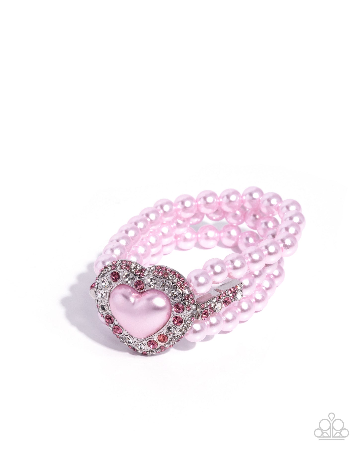 Lifelong Love Letter - Pink Pearl and Rhinestone Stretchy Bracelet - Paparazzi Accessories