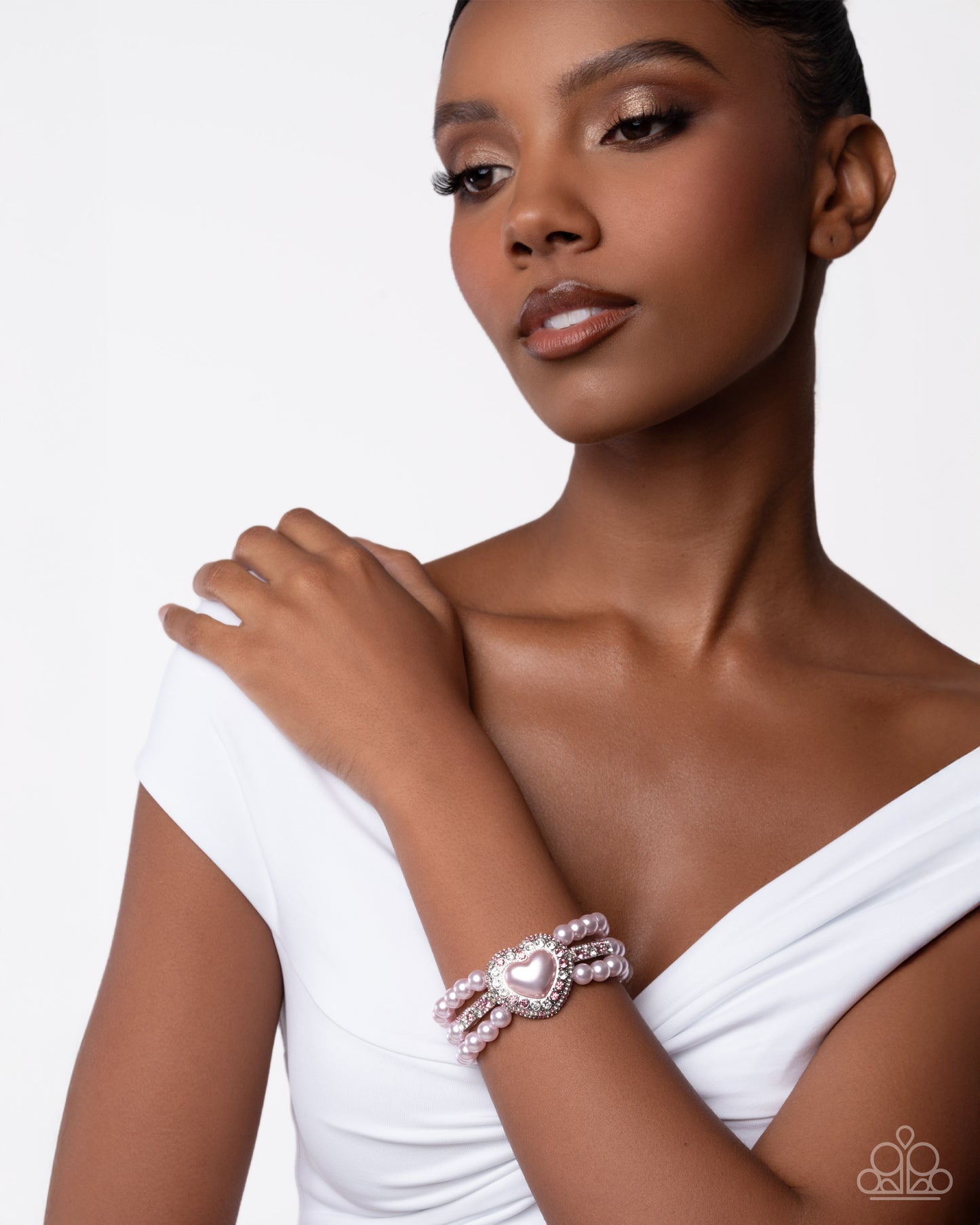 Lifelong Love Letter - Pink Pearl and Rhinestone Stretchy Bracelet - Paparazzi Accessories