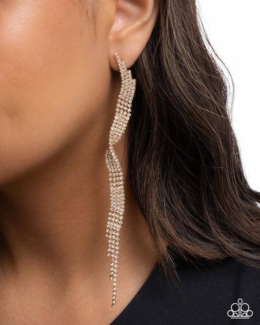 Flashy Following - Gold White Rhinestone Post Earrings - Paparazzi Accessories
