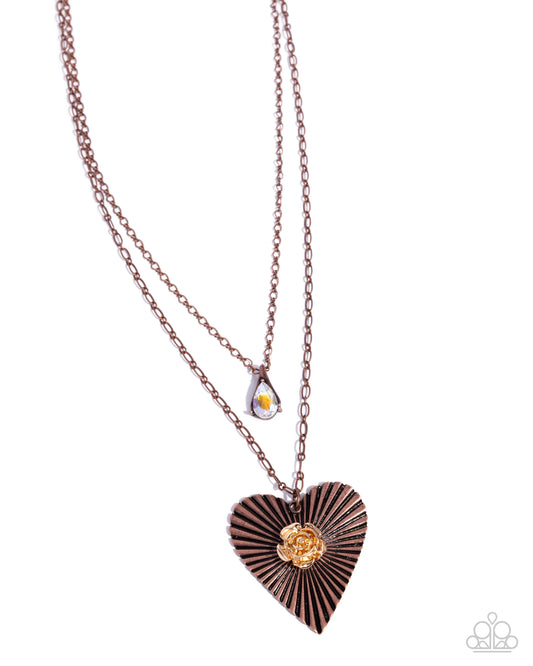 Hypnotic Hero - Copper Heart, Gole Rose Pendant Necklace - Paparazzi Accessories