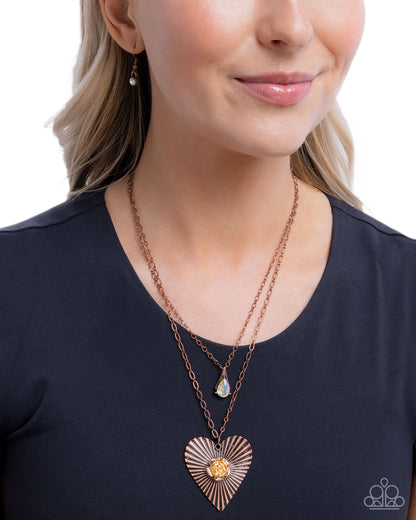 Hypnotic Hero - Copper Heart, Gole Rose Pendant Necklace - Paparazzi Accessories