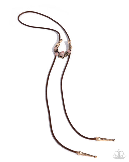 Western Wish - Brown Cord, Gold Horseshoe Bolo Necklace - Paparazzi Accessories