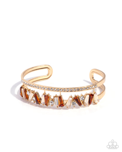 Sculpted Splendor - Brown Topaz, Peach Gem Gold Cuff Bracelet - Paparazzi Accessories