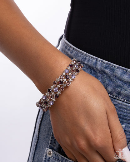 Ladylike Lattice - Purple Rhinestone Stretchy Bracelet - Paparazzi Accessories
