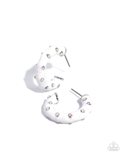 Promising Paint - Multi, Iridescent Rhinestone, White Dipped Hoop - Paparazzi Accessories