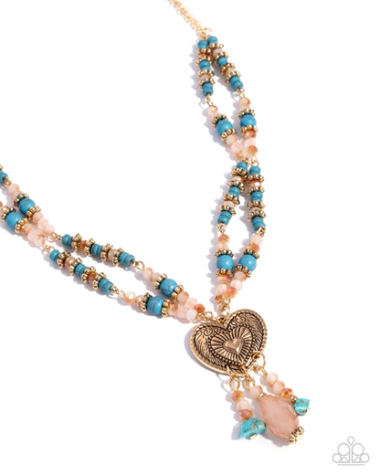 Breathe a Sigh of Relief - Multi Crackle Stone & UV Crystal Gold Heart Necklace - Paparazzi Accessories