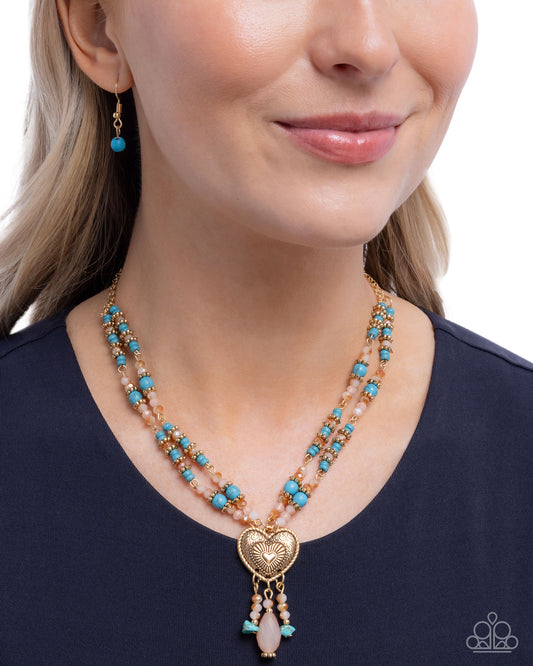 Breathe a Sigh of Relief - Multi Crackle Stone & UV Crystal Gold Heart Necklace - Paparazzi Accessories