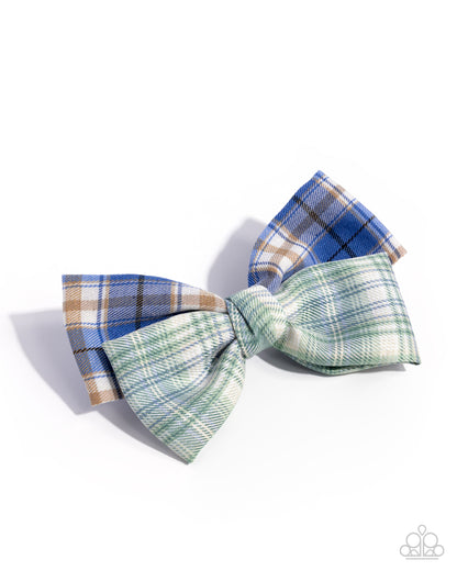 Let It BOW - Green and Blue Plaid Hair Bow - Paparazzi Accessories