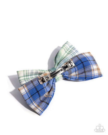 Let It BOW - Green and Blue Plaid Hair Bow - Paparazzi Accessories