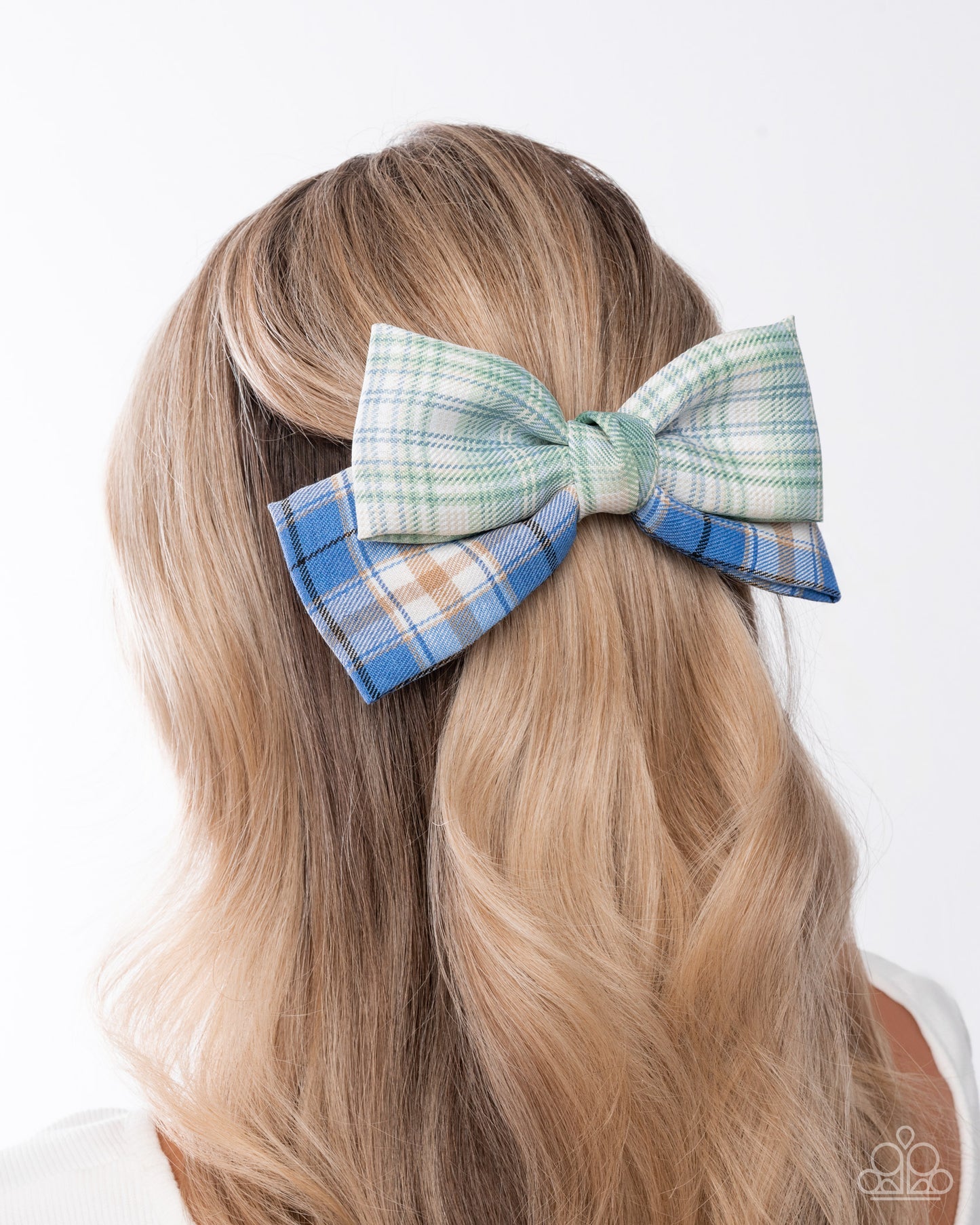 Let It BOW - Green and Blue Plaid Hair Bow - Paparazzi Accessories