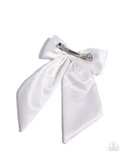 Ready, Set, BOW! - White Satin Hair Bow - Paparazzi Accessories