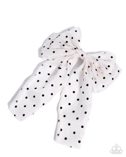 Here We BOW Again - White with Black Polkadot Hair Bow Clip - Paparazzi Accessories