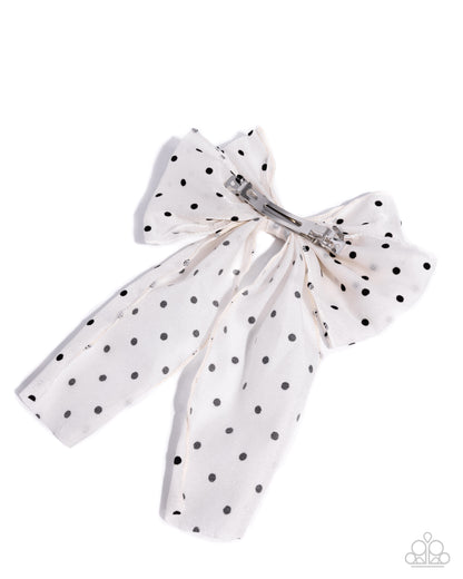 Here We BOW Again - White with Black Polkadot Hair Bow Clip - Paparazzi Accessories