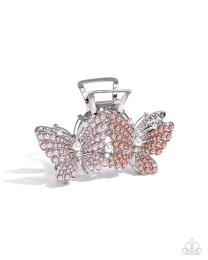 Perfect Pairing - Multi, Pink & Peach Pearl Butterfly Claw Clip - Paparazzi Accessories