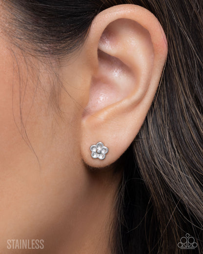 Impending BLOOM - Silver - Stainless Steel Flower Post Earrings - Paparazzi Accessories