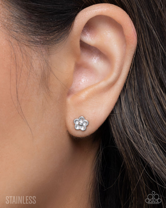 Impending BLOOM - Silver - Stainless Steel Flower Post Earrings - Paparazzi Accessories