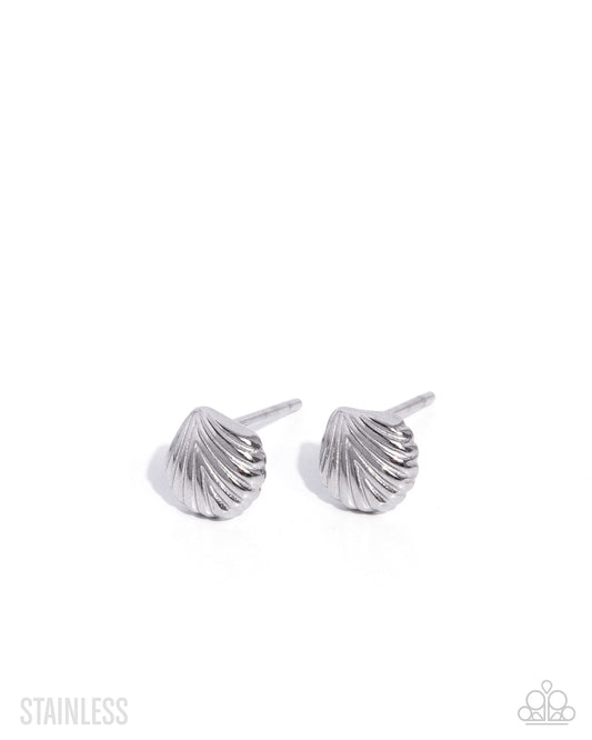 Seashell Strategy - Silver - Stainless Steel Shell Earrings - Paparazzi Accessories