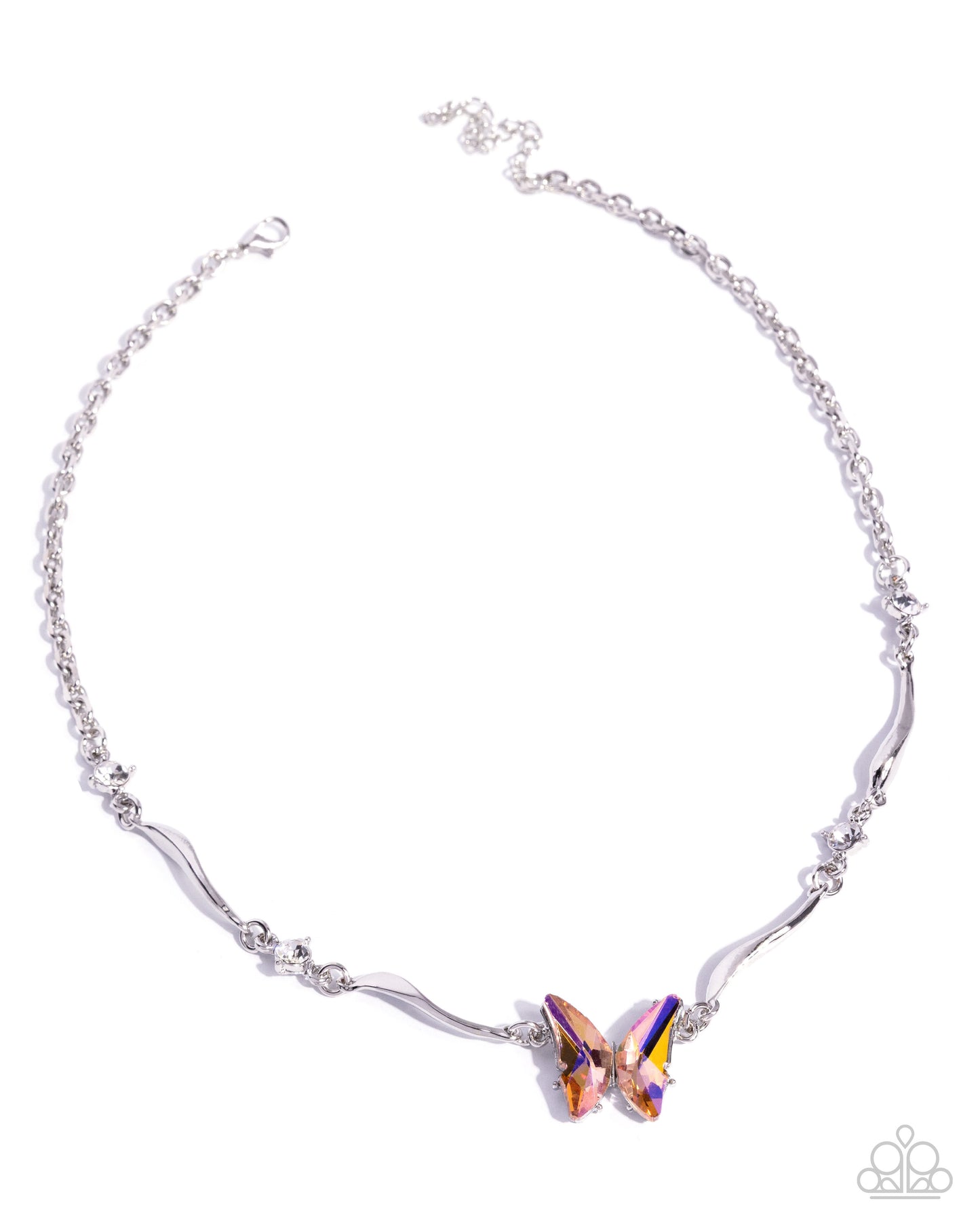 Gliding Glitz - Orange UV Shimmer Buttefly, Silver Necklace - Paparazzi Accessories