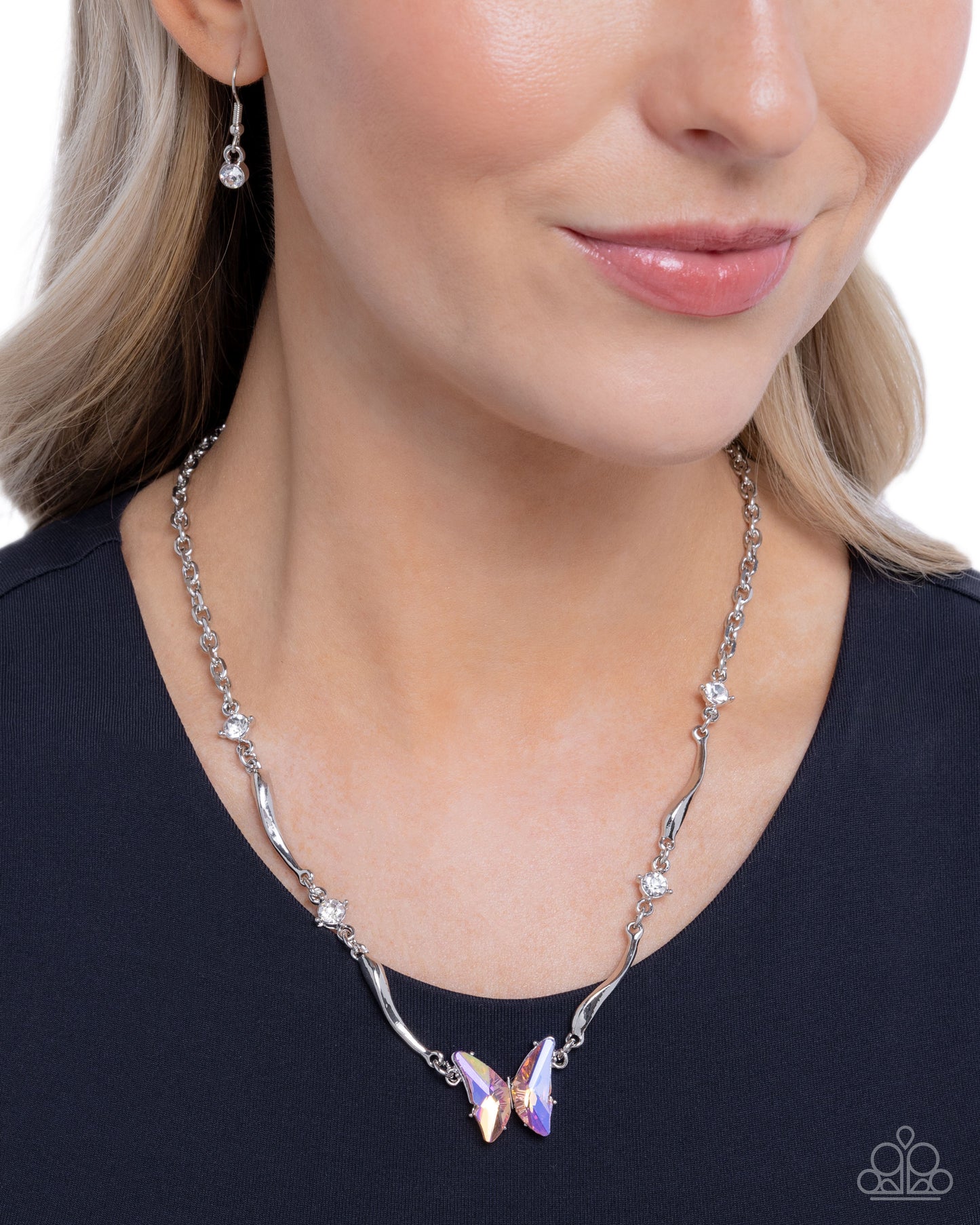 Gliding Glitz - Orange UV Shimmer Buttefly, Silver Necklace - Paparazzi Accessories