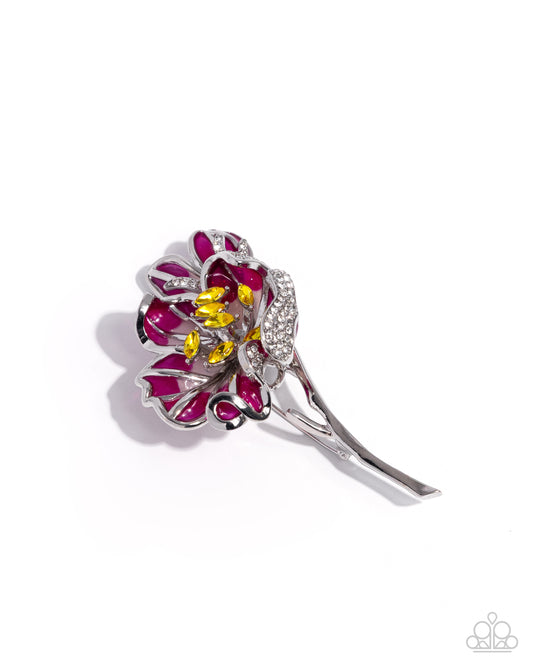 Blooming Biosphere - Pink Enamel Silver Flower Brooch - Paparazzi Accessories