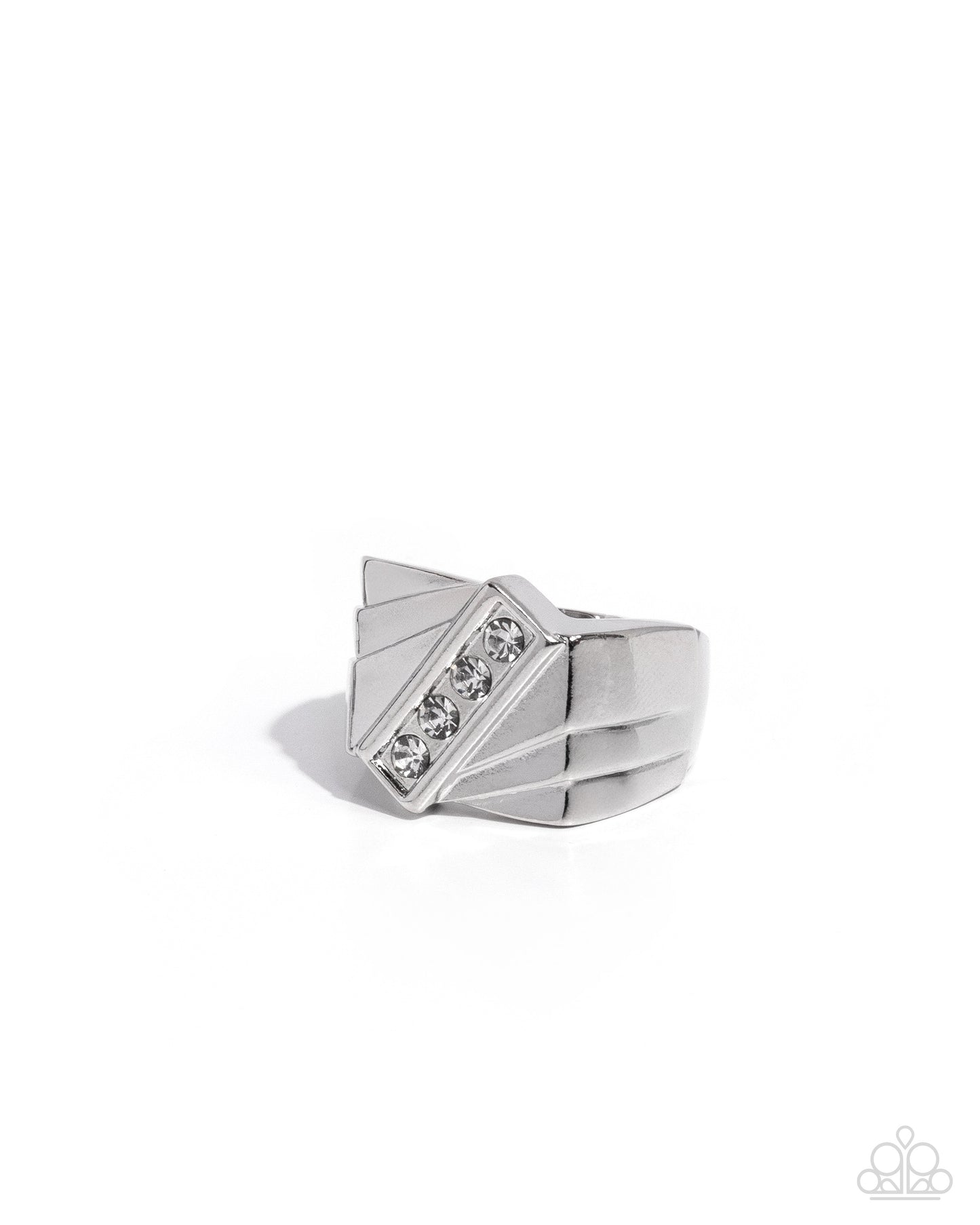 Tilted Triumph - White Rhinestone Urban Ring - Paparazzi Accessories