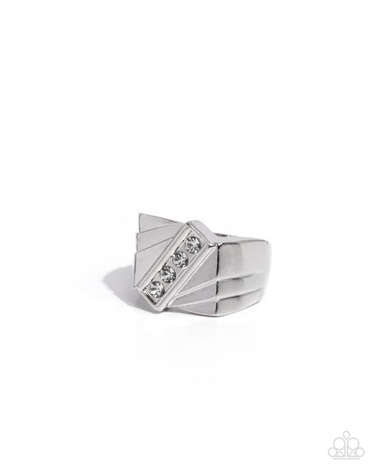Tilted Triumph - White Rhinestone Urban Ring - Paparazzi Accessories