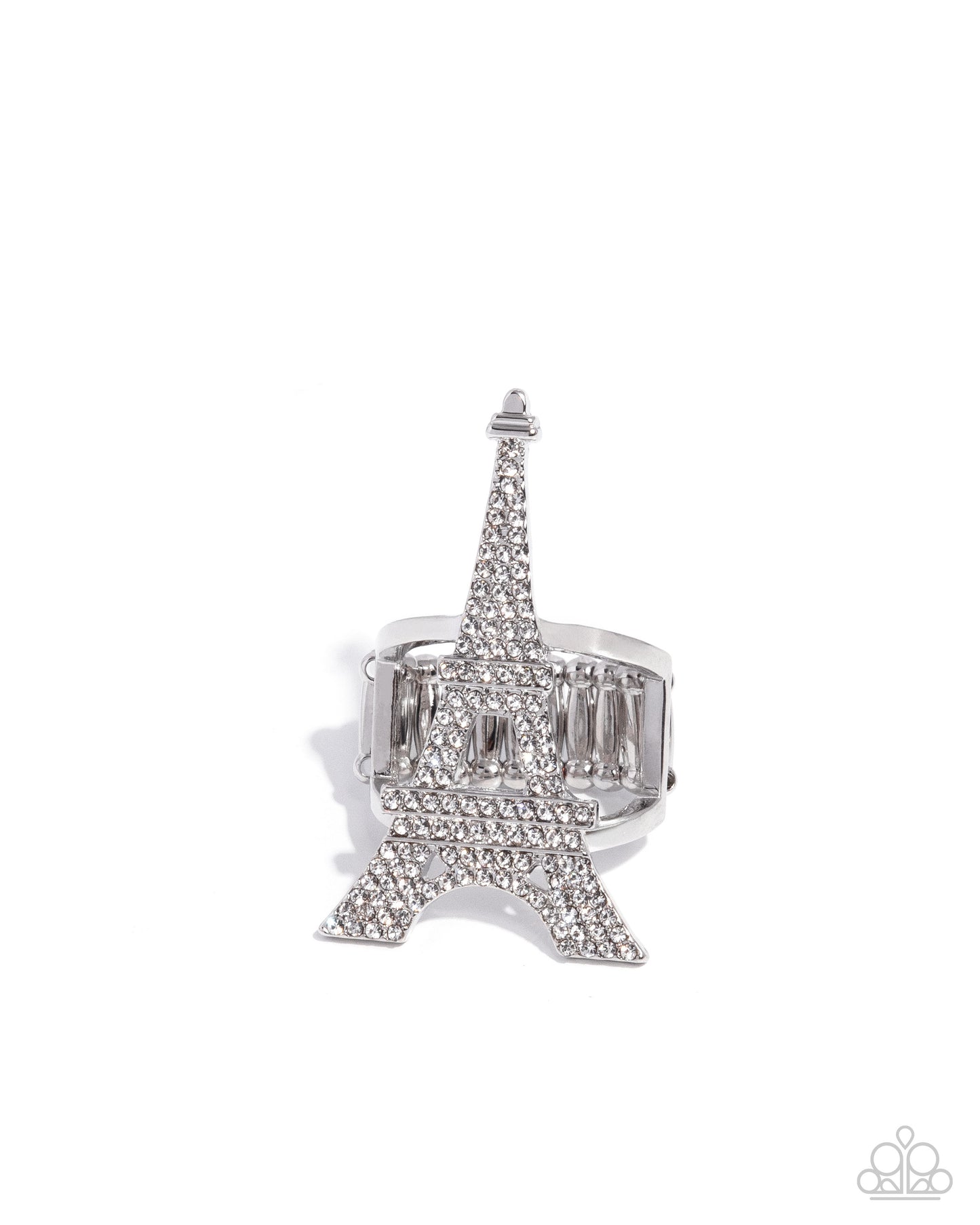 Eiffel Tower Ease - White Rhinestone Ring - Paparazzi Accessories