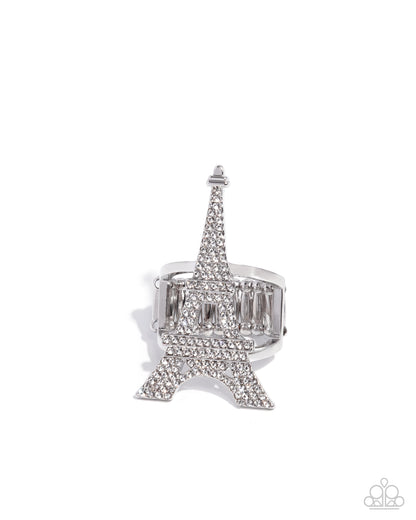 Eiffel Tower Ease - White Rhinestone Ring - Paparazzi Accessories