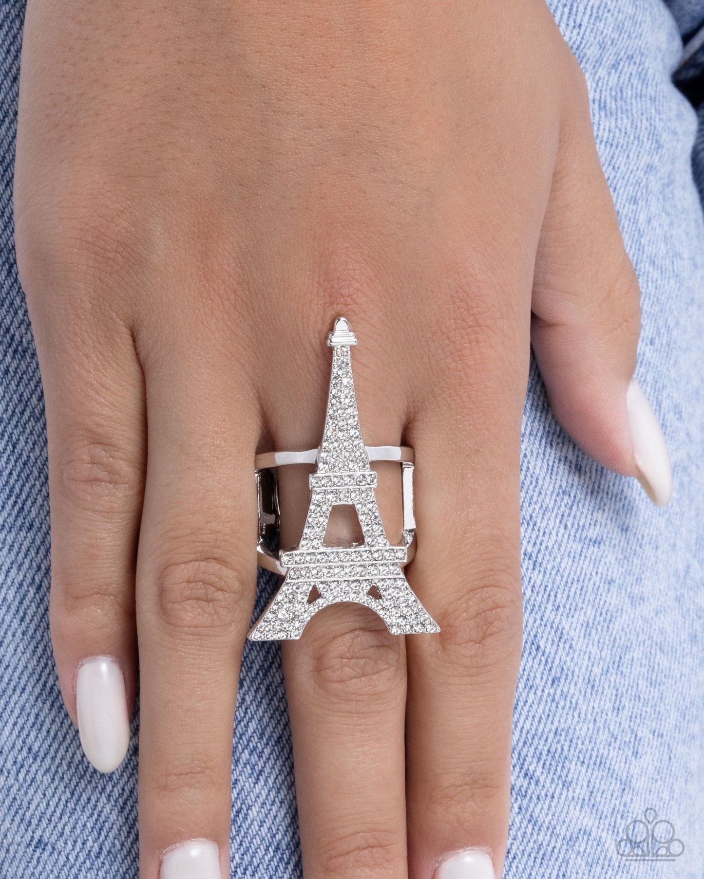 Eiffel Tower Ease - White Rhinestone Ring - Paparazzi Accessories