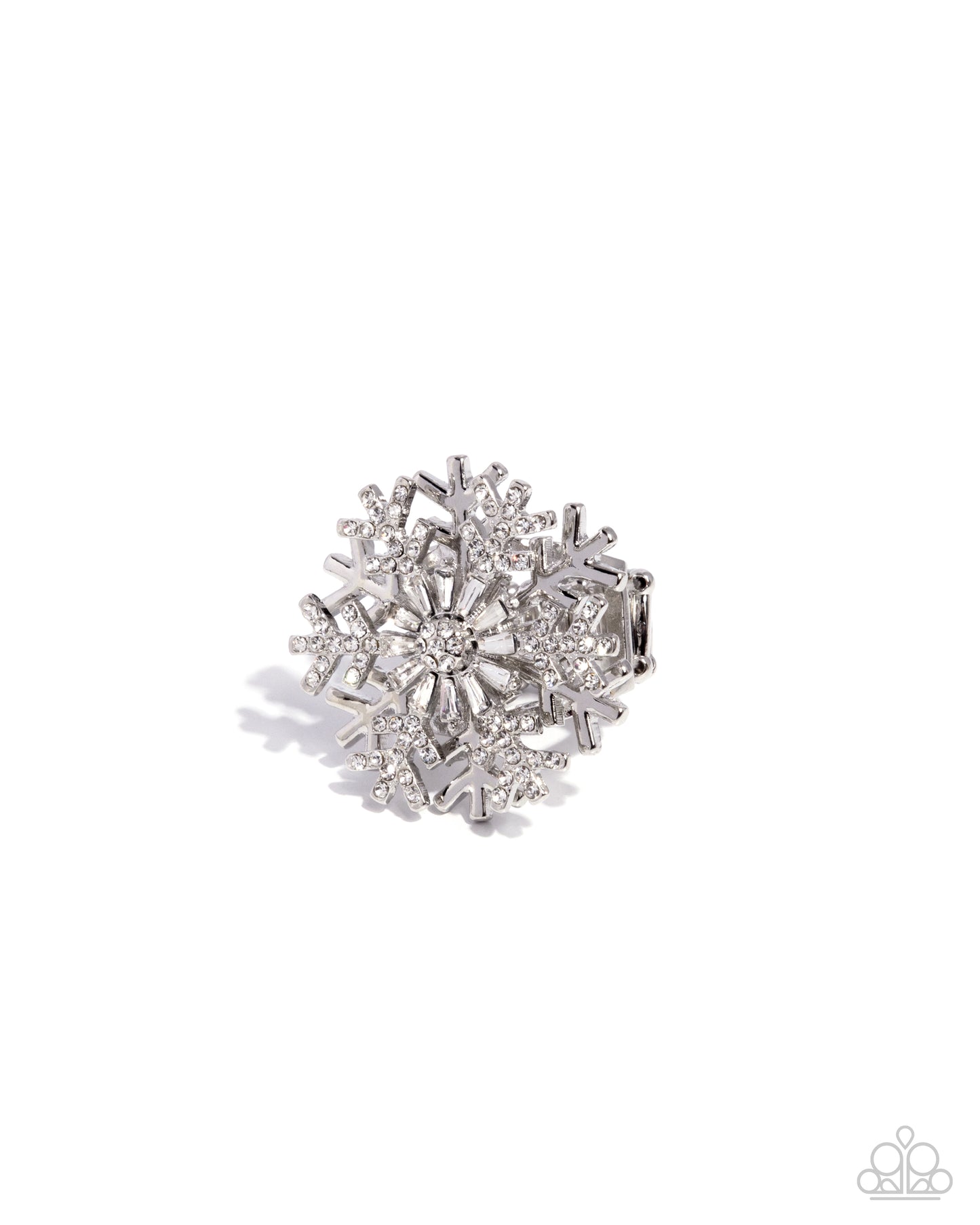 Snowflake Sensation - White Rhinestone Silver Snowflake Ring - Paparazzi Accessories
