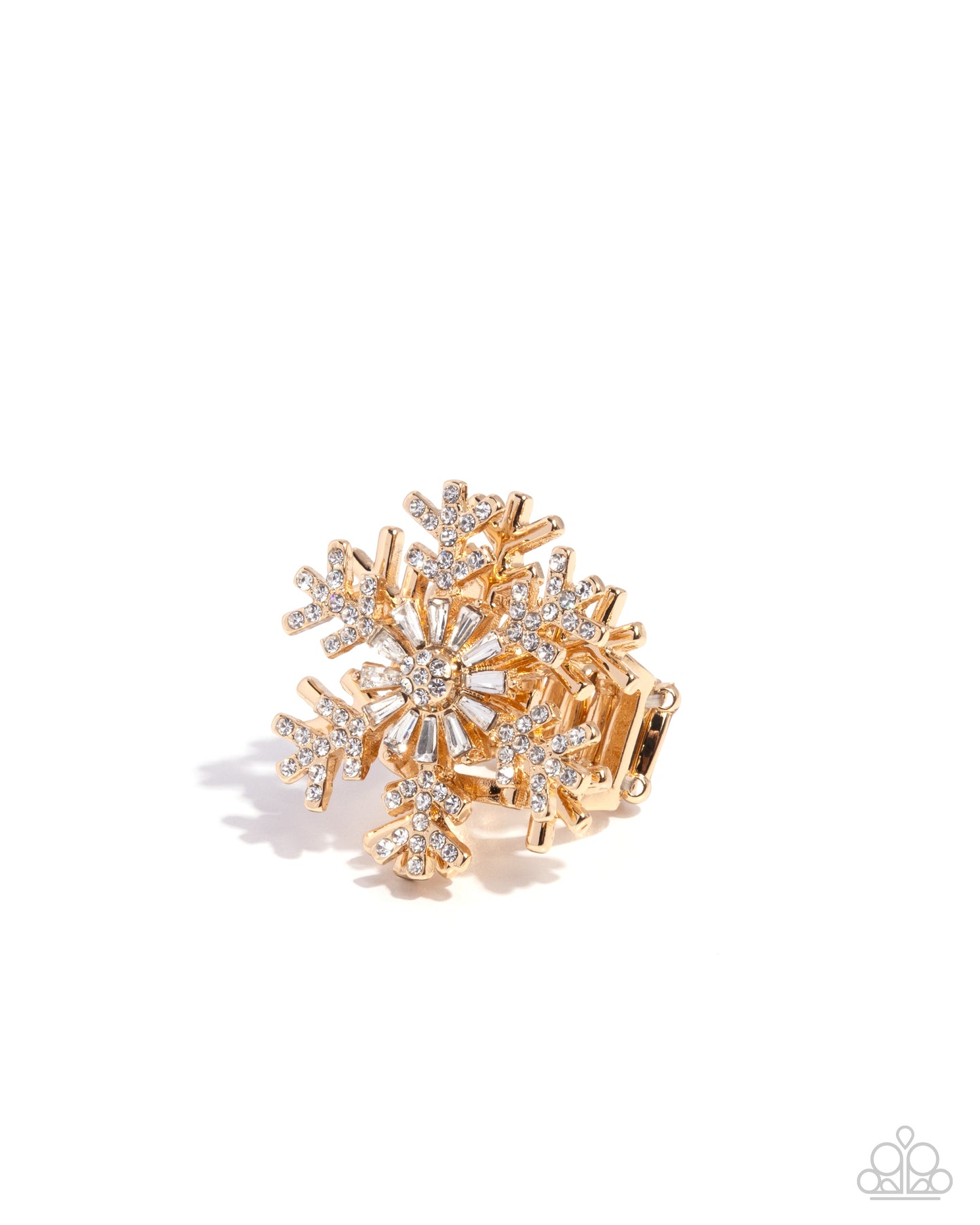 Snowflake Sensation - Gold White Rhinestone Ring - Paparazzi Accessories