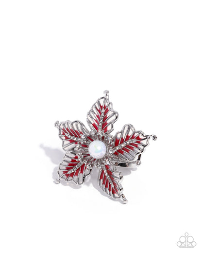 FLORAL Family - Red Enamel Silver Flower Ring - Paparazzi Accessories