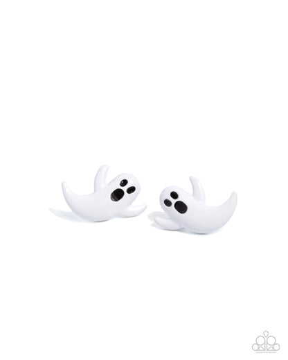 Ghost Hunter - White & Black Enamel Post Earrings - Paparazzi Accessories
