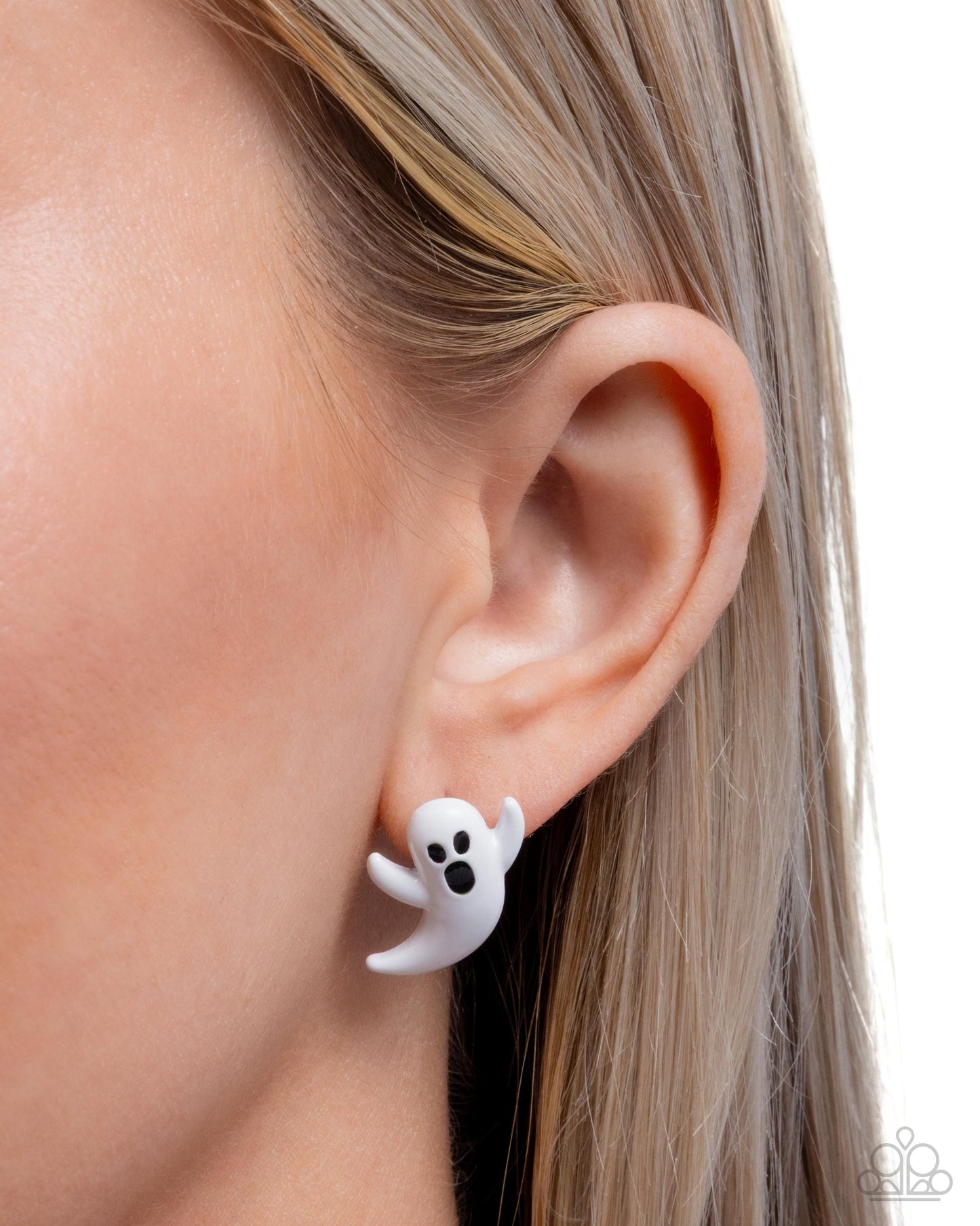 Ghost Hunter - White & Black Enamel Post Earrings - Paparazzi Accessories