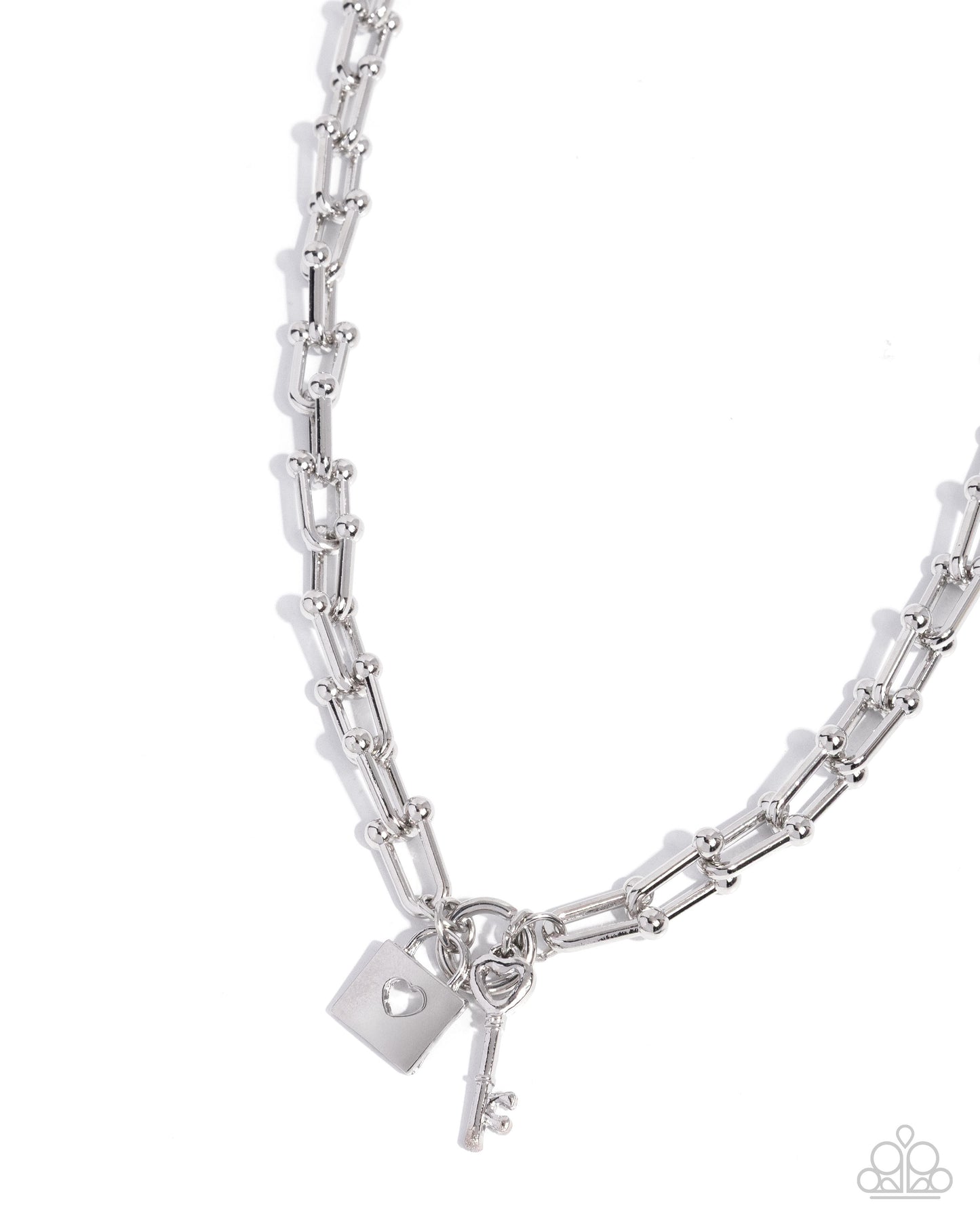 Pep LOCK - Silver Padlock & Key Charms Chain Necklace - Paparazzi Accessories