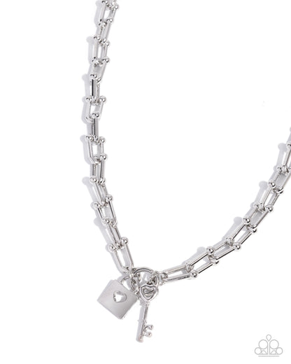 Pep LOCK - Silver Padlock & Key Charms Chain Necklace - Paparazzi Accessories