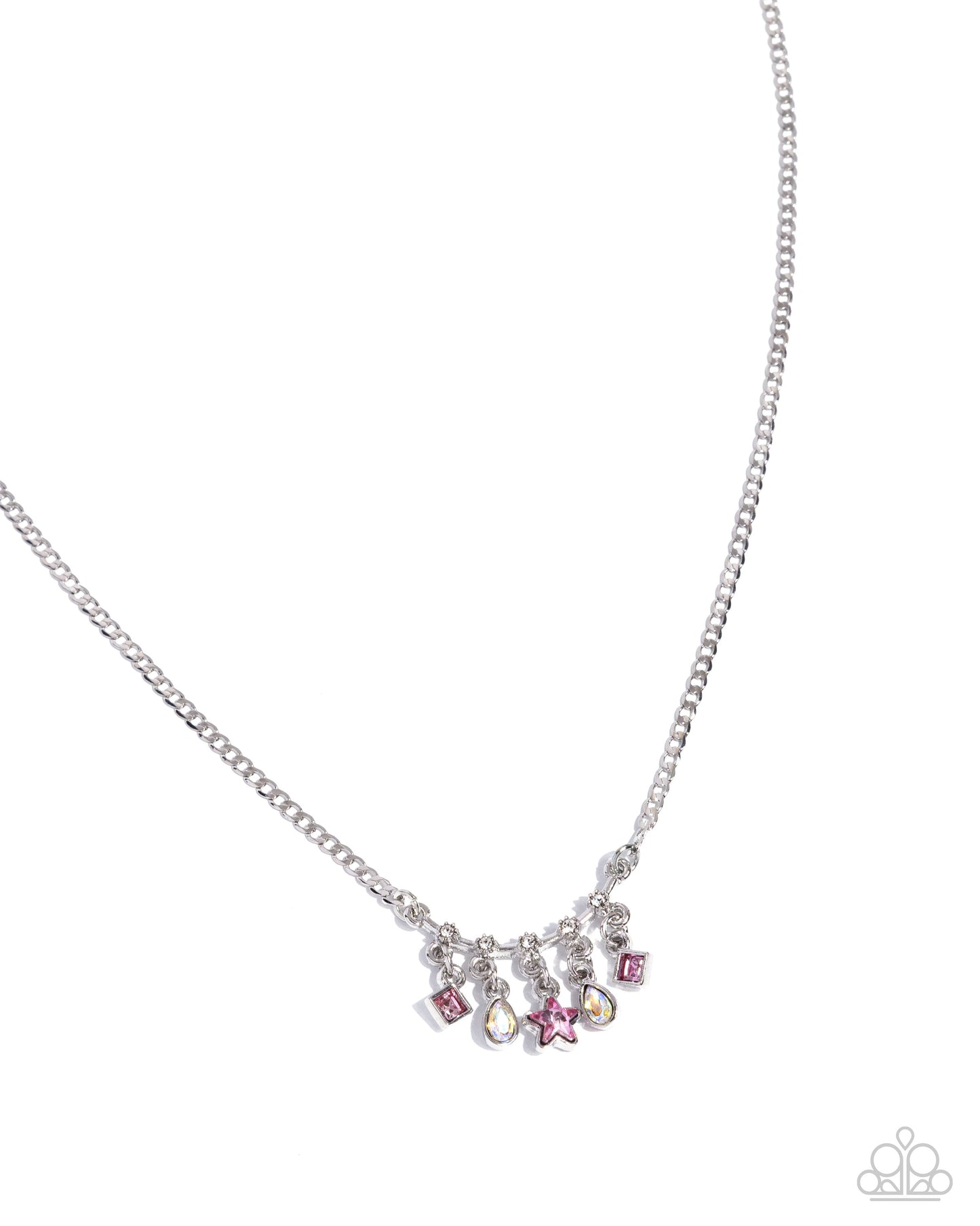 Shape Symphony - Pink, Iridescent White Rhinestones, Silver Necklace - Paparazzi Accessories