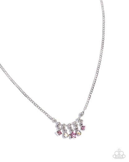 Shape Symphony - Pink, Iridescent White Rhinestones, Silver Necklace - Paparazzi Accessories