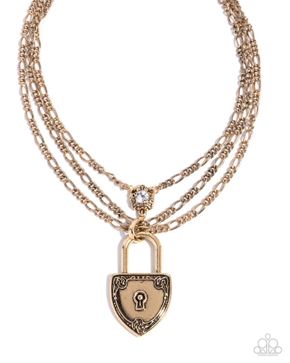LOCK Show - Gold Heart Padlock Necklace - Paparazzi Accessories
