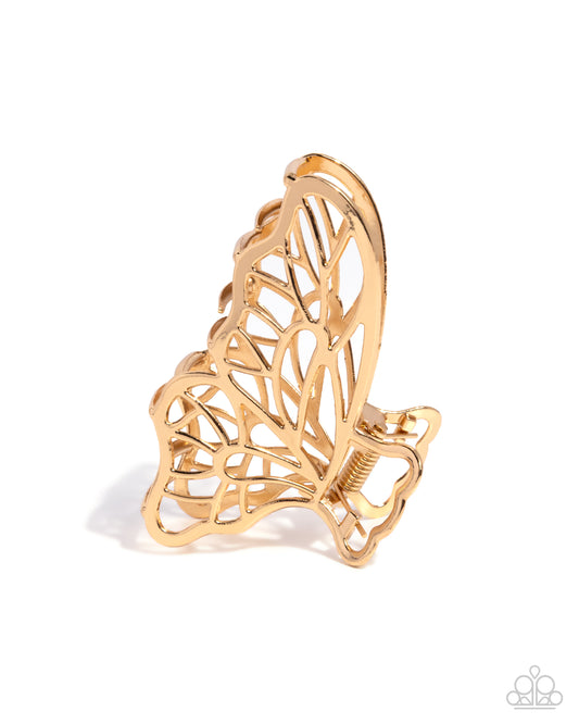 Gliding Grace - Gold Metal Butterfly Claw Clip - Paparazzi Accessories