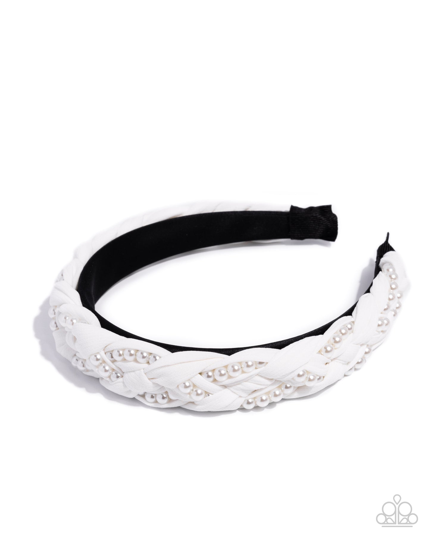 Elevated Effort - White Pearl Braided Ribbon Headband - Paparazzi Accessories