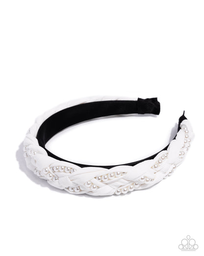 Elevated Effort - White Pearl Braided Ribbon Headband - Paparazzi Accessories