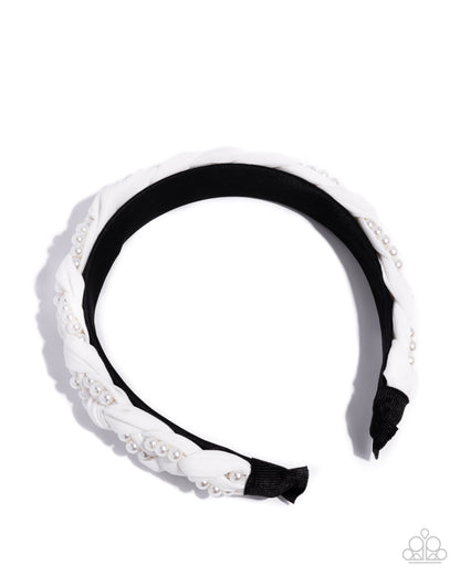 Elevated Effort - White Pearl Braided Ribbon Headband - Paparazzi Accessories