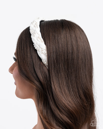 Elevated Effort - White Pearl Braided Ribbon Headband - Paparazzi Accessories