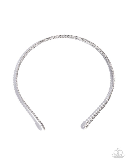 Braided Behavior - Silver Ribbon Curls Metal Headband - Paparazzi Accessories