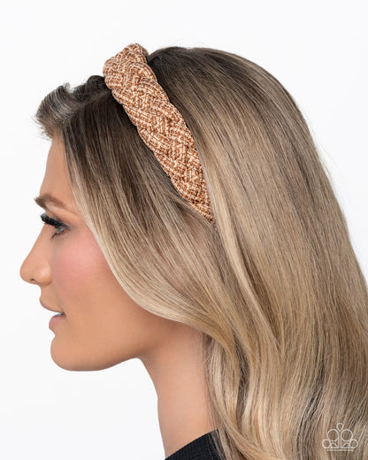 Braided Bombshell - Brown Plaid Headband - Paparazzi Accessories