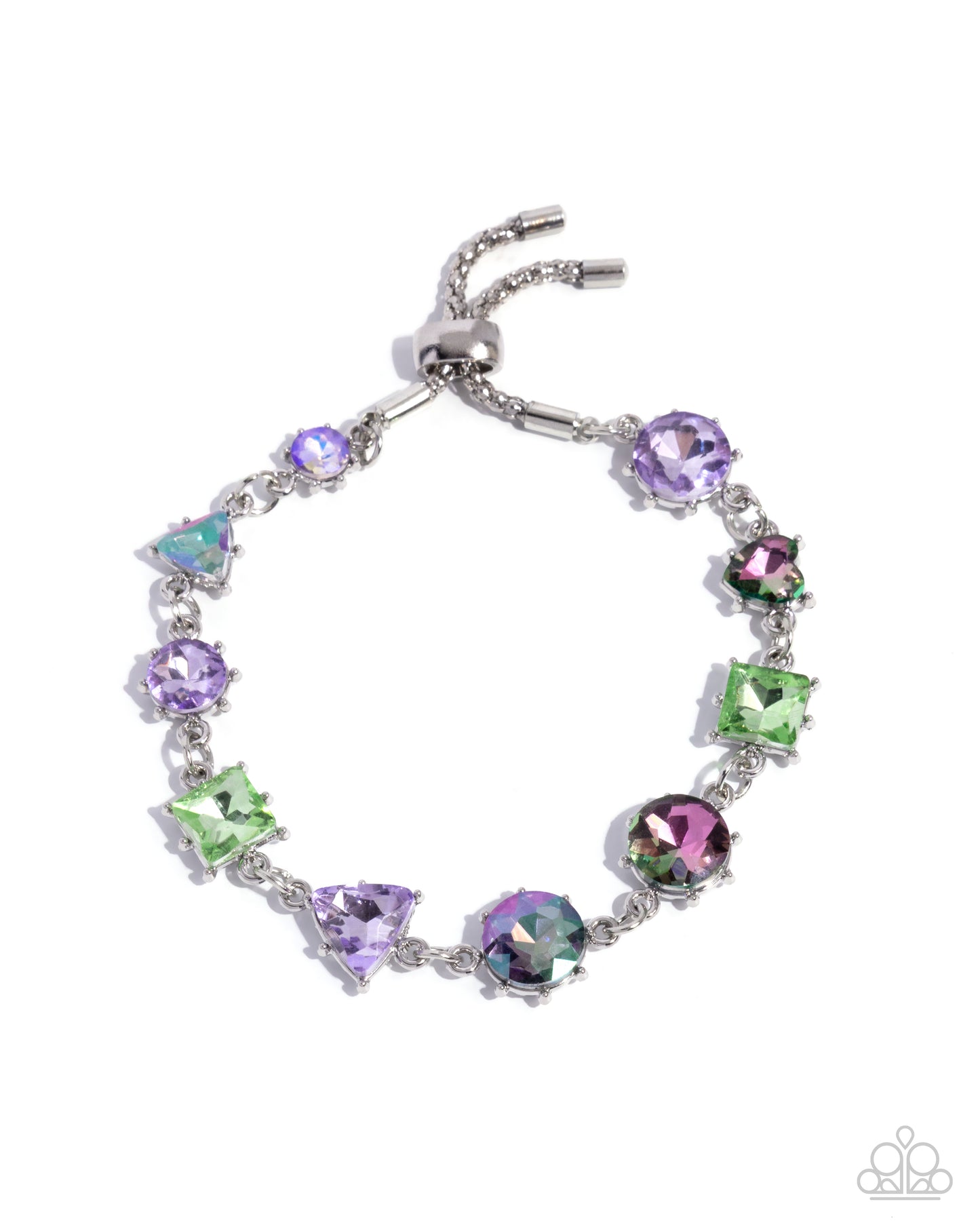 Royal Arrangement - Purple & Green UV Shimmer Gem Silver Sliding Bracelet - Paparazzi Accessories