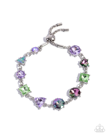 Royal Arrangement - Purple & Green UV Shimmer Gem Silver Sliding Bracelet - Paparazzi Accessories