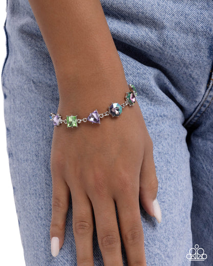 Royal Arrangement - Purple & Green UV Shimmer Gem Silver Sliding Bracelet - Paparazzi Accessories